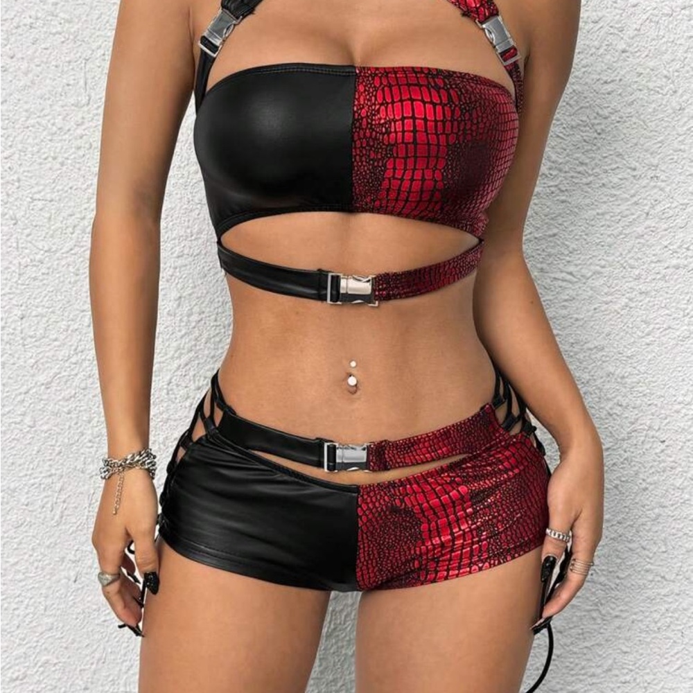 Red and Black Croc Print Two-Piece Set